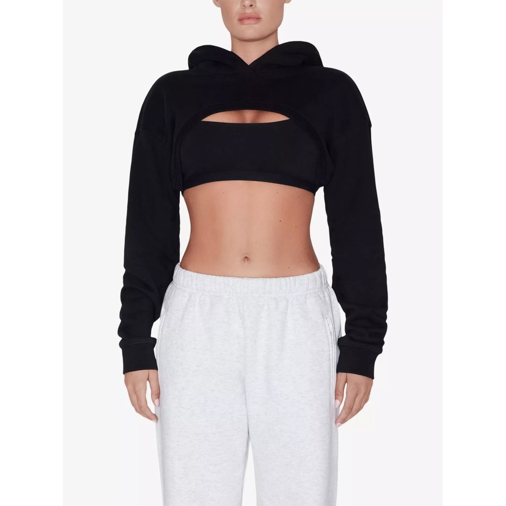 Khy by Kylie Jenner Womens Ultra Cropped Shrug Hoodie Black Size M 100% Cotton